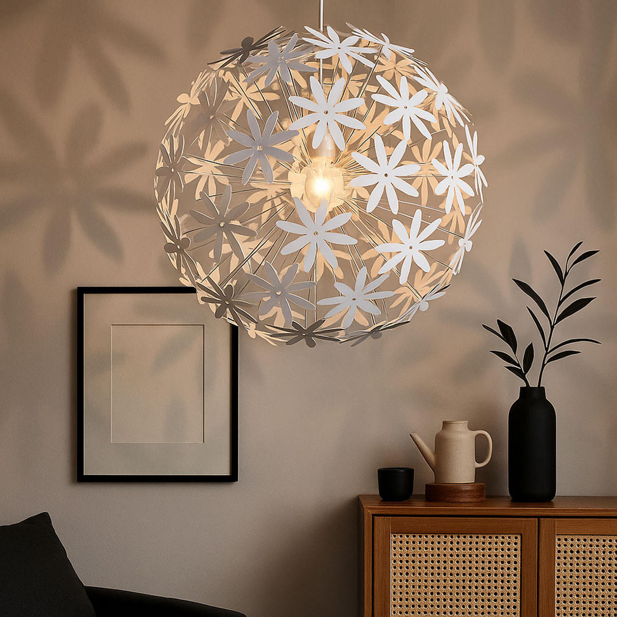 LED HÄNGELEUCHTE Kunststoff Weiß Blüten Design - Weiß, Kunststoff (60/60/150cm) - Globo Lighting