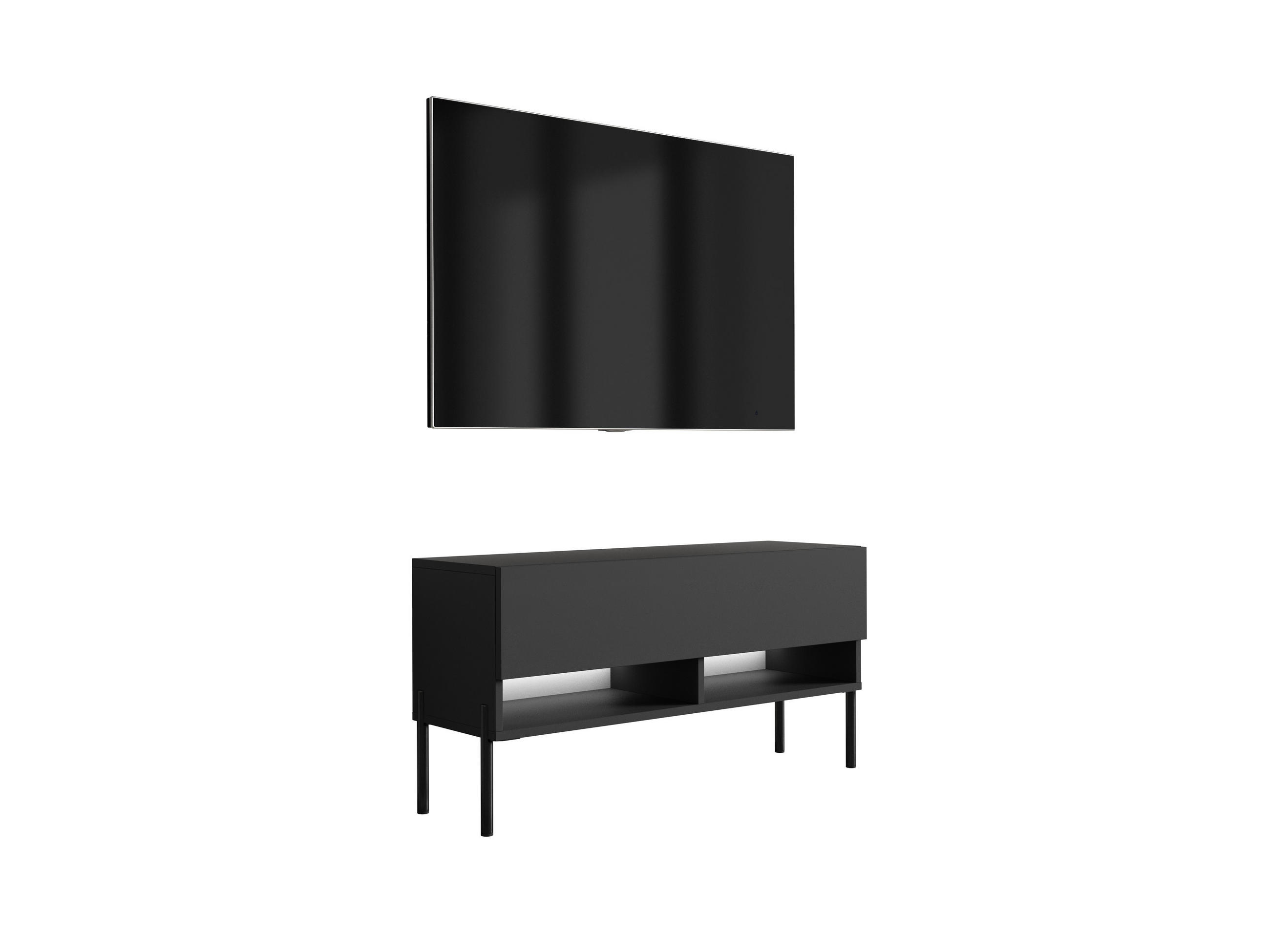 TV-LOWBOARD 100 cm Mattschwarz, gerade schwarze Beine, weiße LED, 100 × 32 × 52 cm - Schwarz, Holzwerkstoff (100/52/32cm) - 3XE LIVING