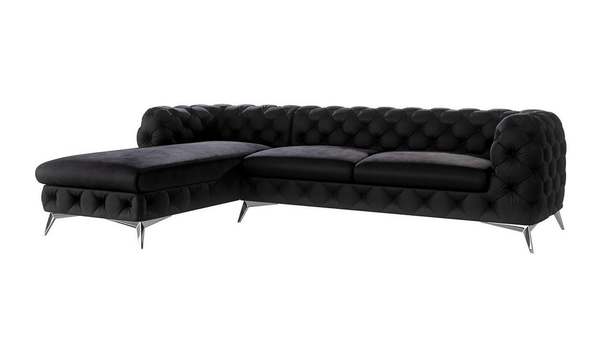 ECKSOFA Chesterfield Laura Schwarz Samt - Silberfarben/Schwarz, Holz/Textil (305/200cm) - S-Style Möbel