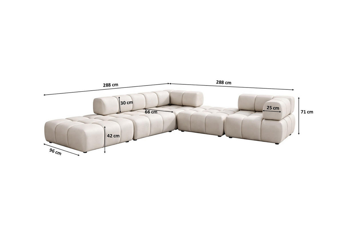 ECKSOFA Corner Modular, Veloursstoff Bluvel, Creme, Links, Bolla - Creme, Holz (288/288cm) - Kaiser Möbel