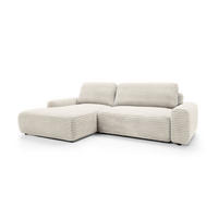 ECKSOFA OSSO Creme Velours-Stoff mit Schlaffunktion - Creme, Holz (264/162cm) - MASSENO