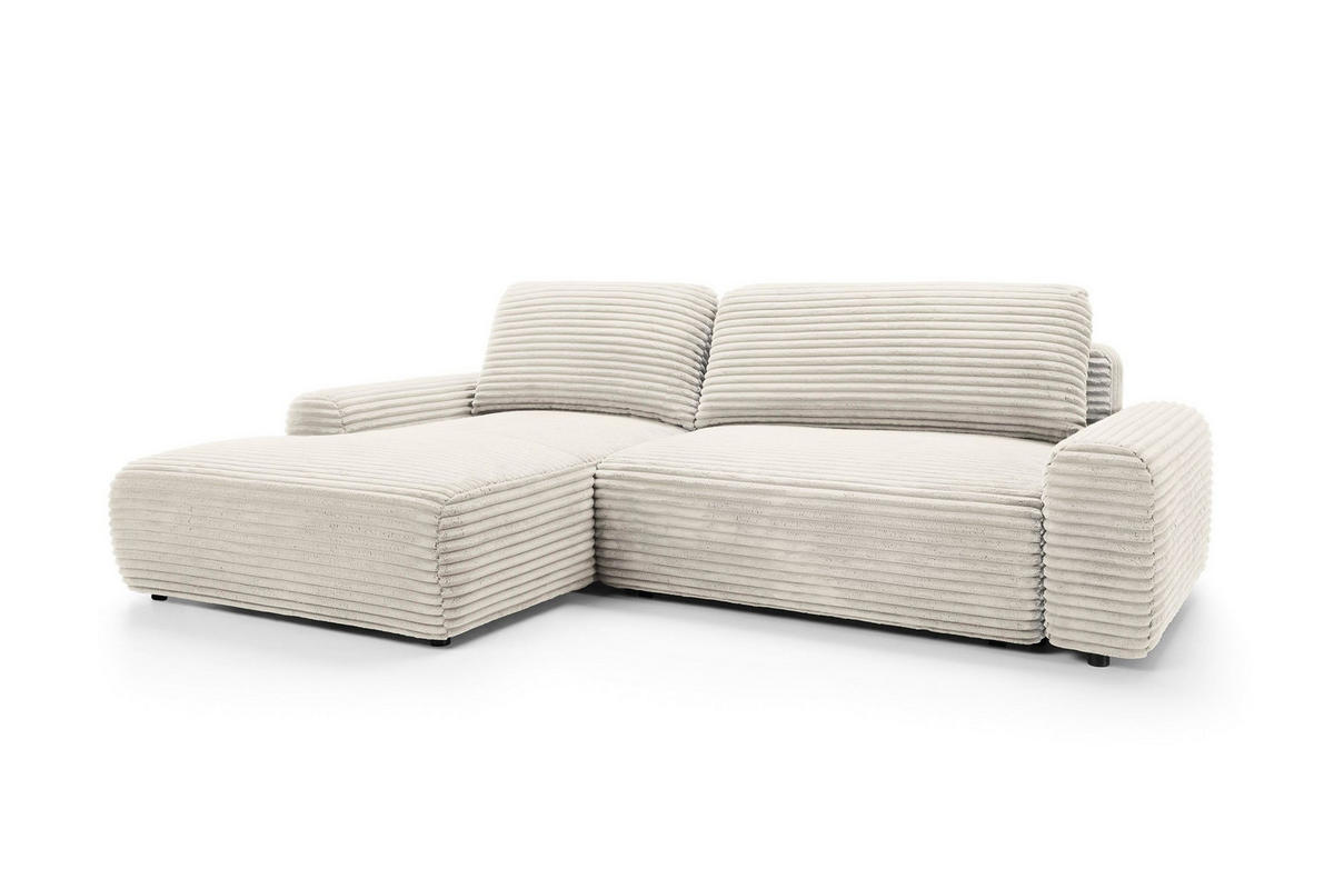 ECKSOFA OSSO Creme Velours-Stoff mit Schlaffunktion - Creme, Holz (264/162cm) - MASSENO