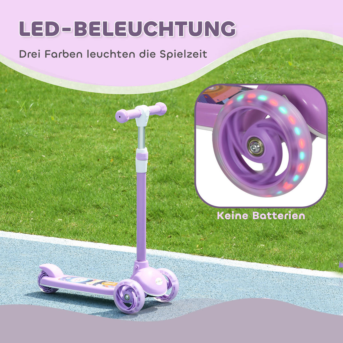ROLLER Kinder Scooter mit LED Rädern 120 mm Rollen Aluminium-Roller klappbar - Violett, Kunststoff (52/29/76cm) - AIYAPLAY