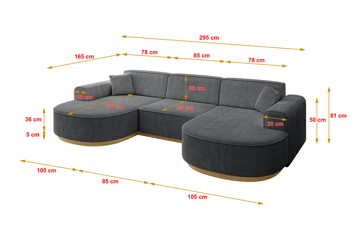 WOHNLANDSCHAFT MARI-U1-v2 - 303x171x83 cm Dunkelgrau Cord - Dunkelgrau, Holzwerkstoff/Textil (303/83/171cm) - ALTDECOR