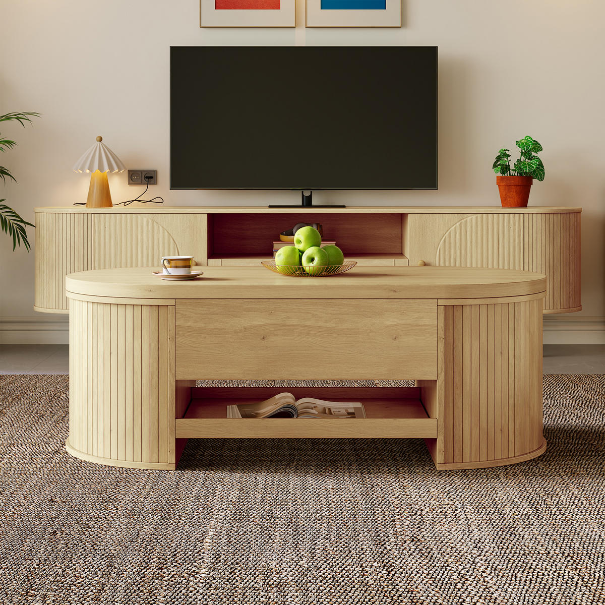 COUCHTISCH 110/55,5/40 cm natur aus MDF mit höhenverstellbarer Tischplatte - Naturfarben, Holzwerkstoff (110/55.5/40cm) - OKWISH