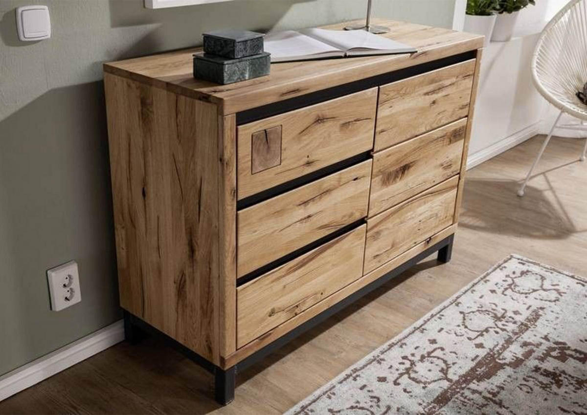 SIDEBOARD Wildeiche 120x45x85 natur geölt VILLANDERS #110 - Braun, Holz (120/85/45cm) - Massivmoebel24