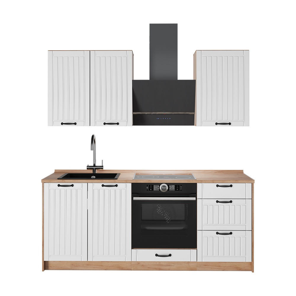 SAMOSTATNÁ KUCHYŇA Fame-Line, Biely vidiecky dom/Dub Goldkraft, 190 cm, AP Oak - biela/dub medový, kompozitné drevo (190/206.8/60cm) - Vicco