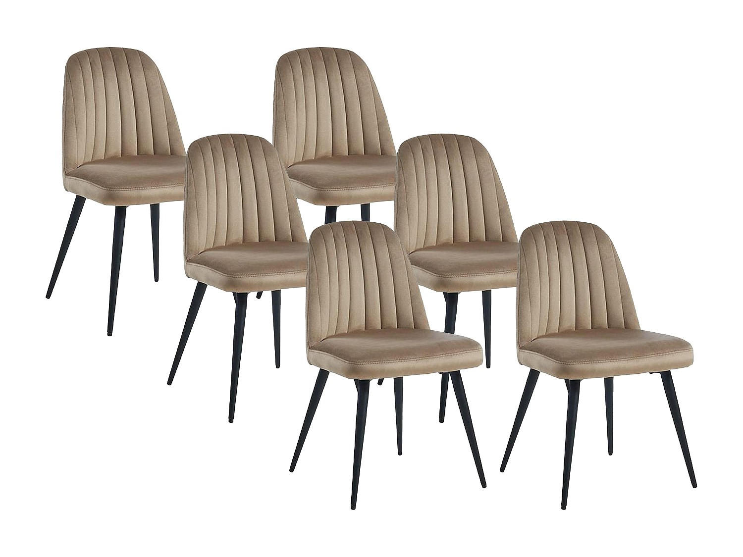 STUHL 6er-Set - Samt & schwarzes Metall - Beige - ELEANA - Beige, Textil (49/81/52cm) - Vente-Unique