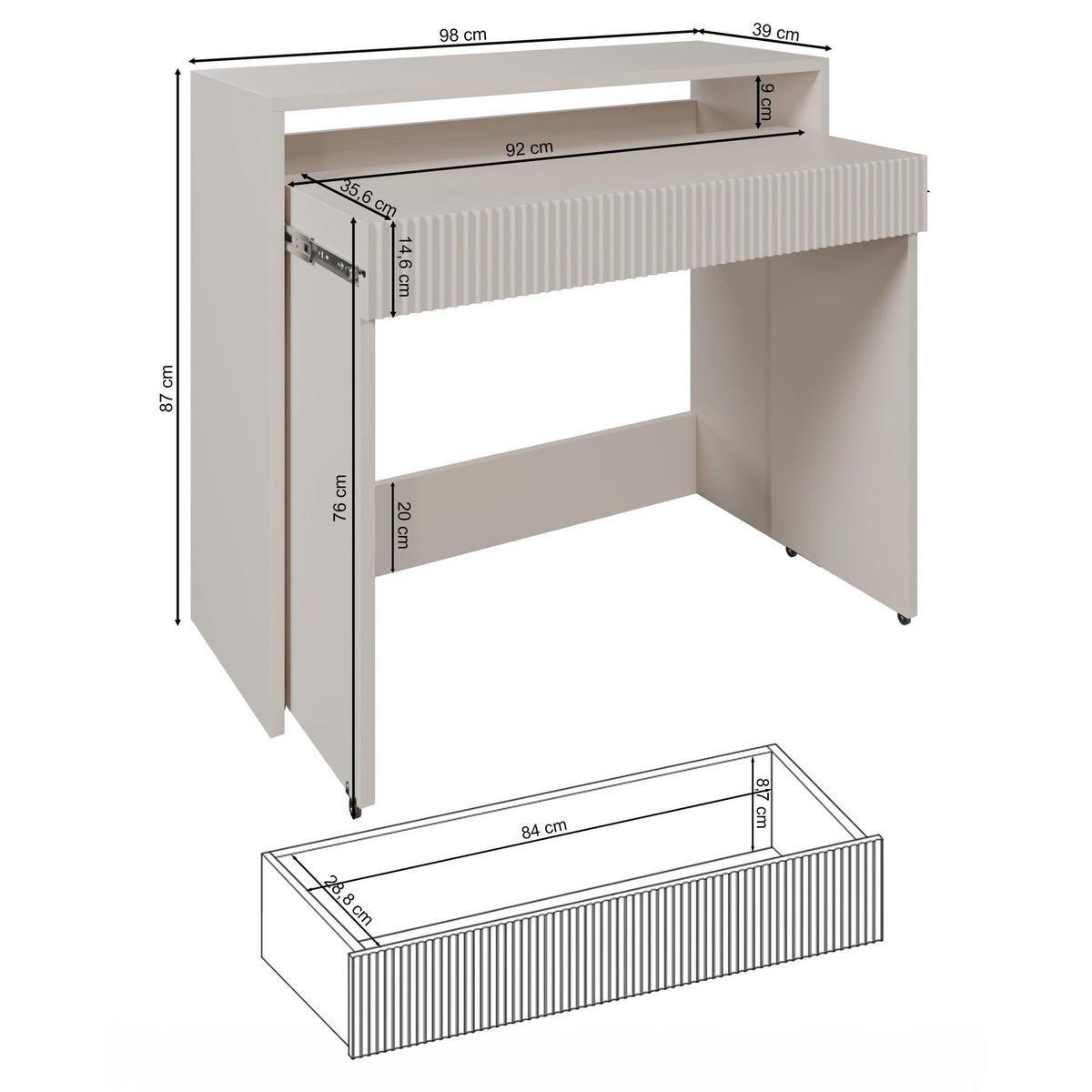 AUSZIEHBARER SCHREIBTISCH ZOOM KASCHMIR 98 CM - Kaschmir, Holzwerkstoff (39/98/87cm) - Selsey