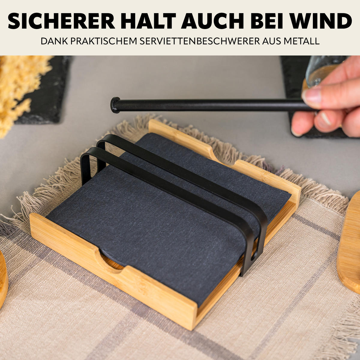 SERVIETTENHALTER, schwarz - Schwarz, Holz (19/5.5cm) - bremermann
