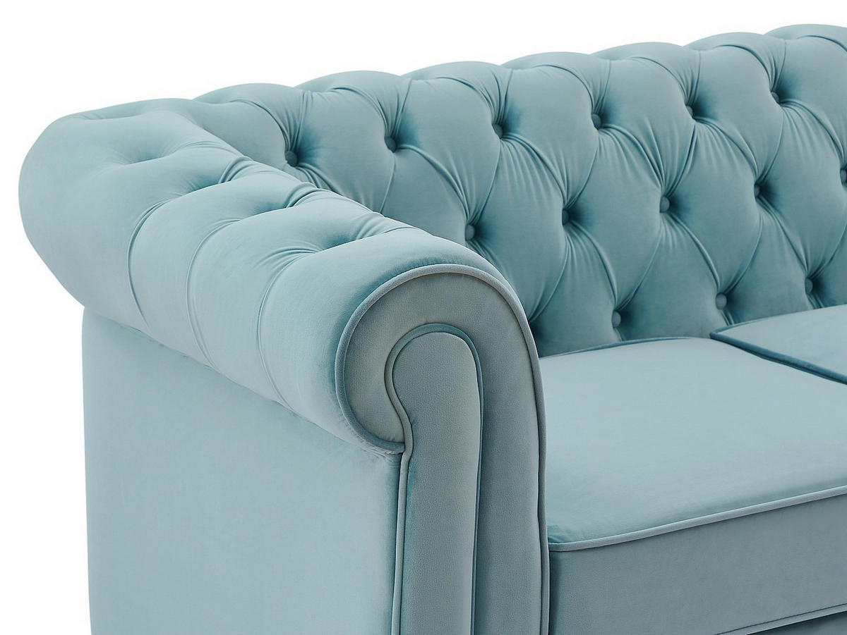 SOFA 2-Sitzer - Samt - Pastellblau - CHESTERFIELD - Hellblau, Textil (168/72/88cm) - Vente-Unique