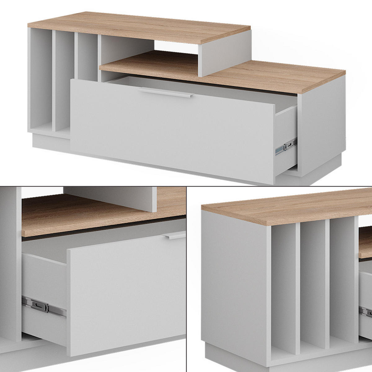 LOWBOARD Betti Weiß/Sonoma 120 x 49.9 cm mit 1 Tür - Weiß/Sonoma Eiche, Holzwerkstoff (120/49.9/40cm) - Vicco