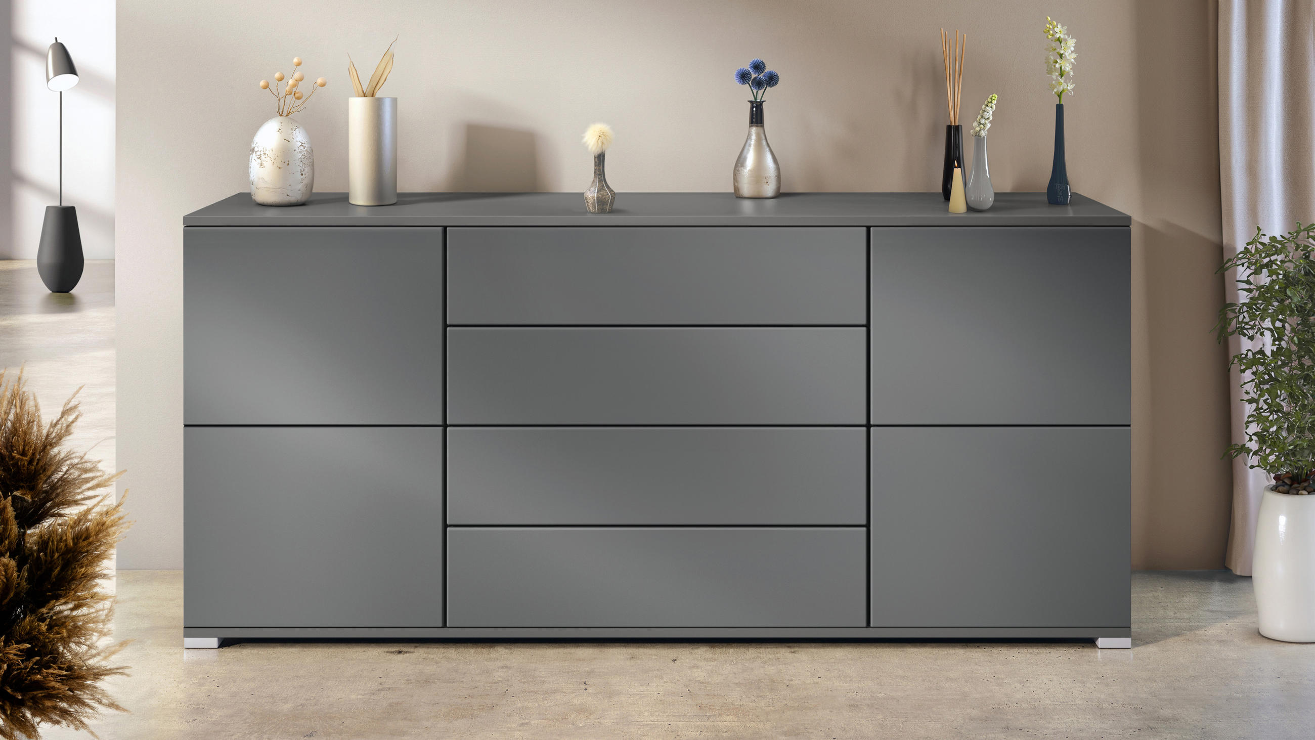 SIDEBOARD Rova Graphit Seidenmatt - Graphitfarben, Holzwerkstoff (166.5/75.5/35cm) - Vladon