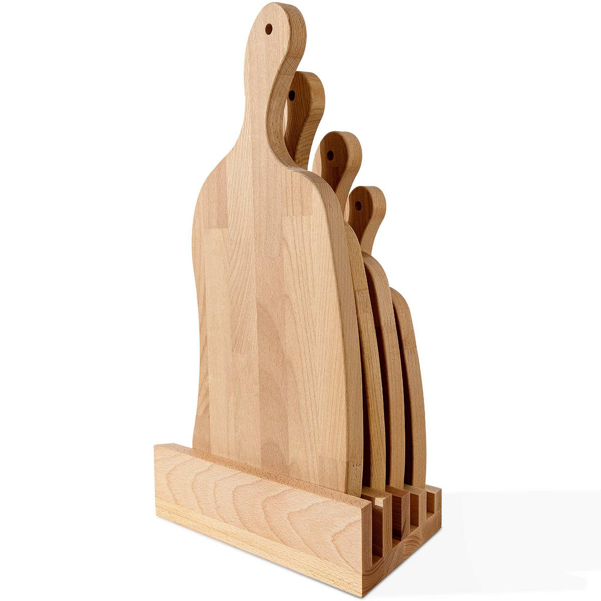 SCHNEIDEBRETT Set mit Halter Hemero 4tlg - Buchefarben, Holz (49/8cm) - KONSIMO®