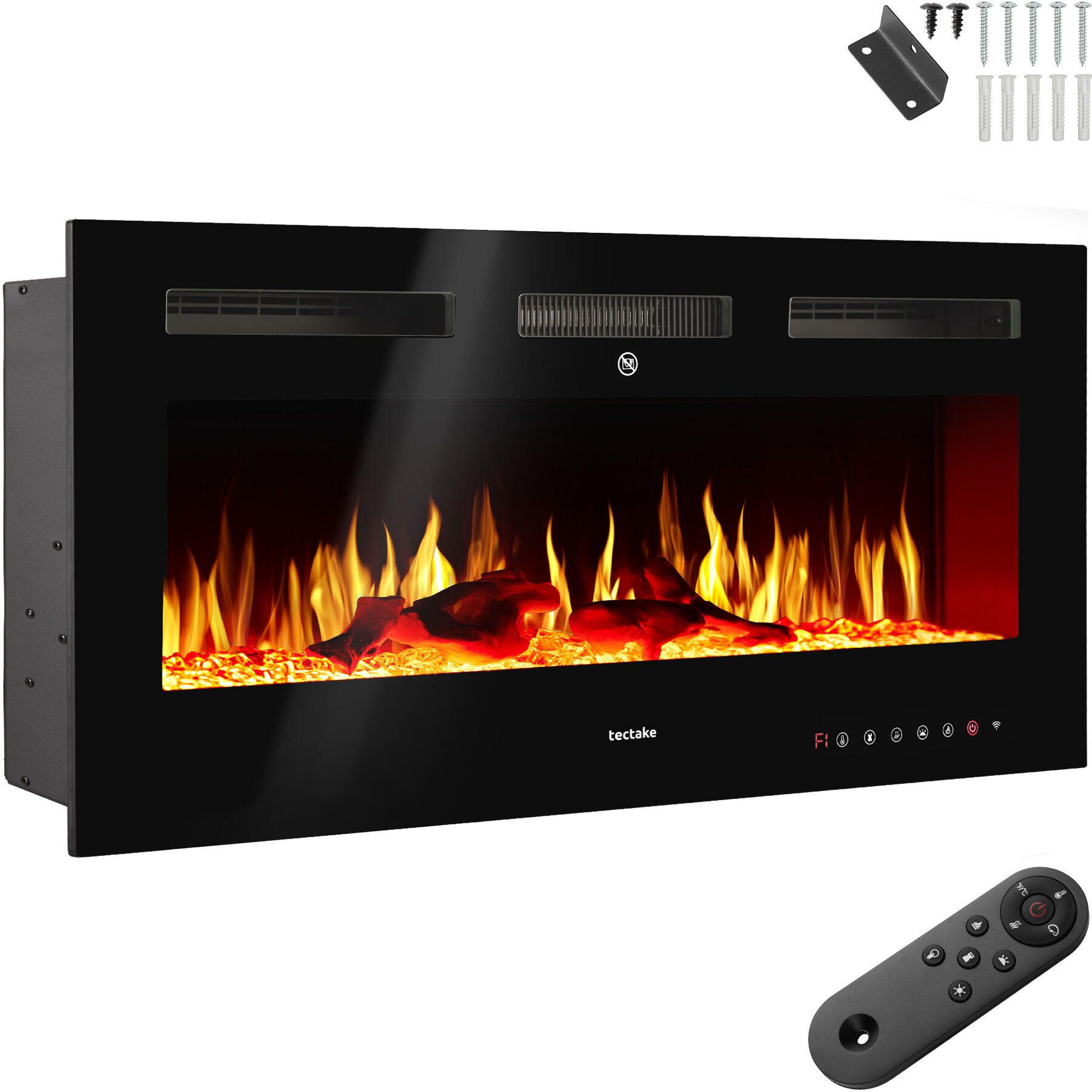 ELEKTRO-WANDKAMIN Luci,mit Fernbedienung und App-Steuerung, integriertes Thermostat,schwarz - Schwarz, Metall (127/43/12cm) - tectake