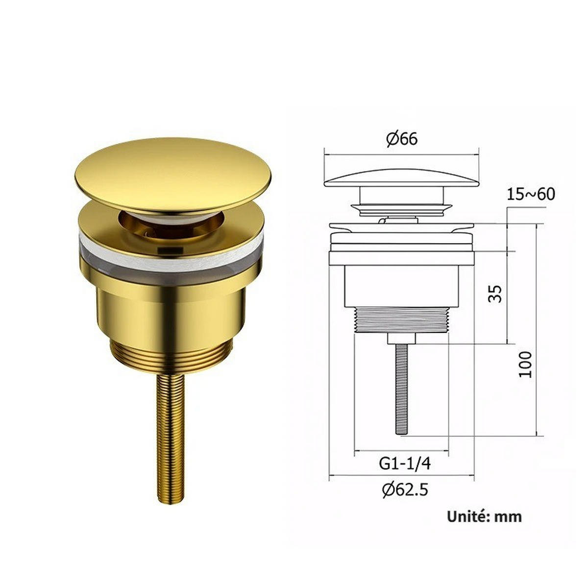WASCHBECKENABLAUF – Gold – Schraubausführung - Platinfarben, Metall (10/7/7cm)