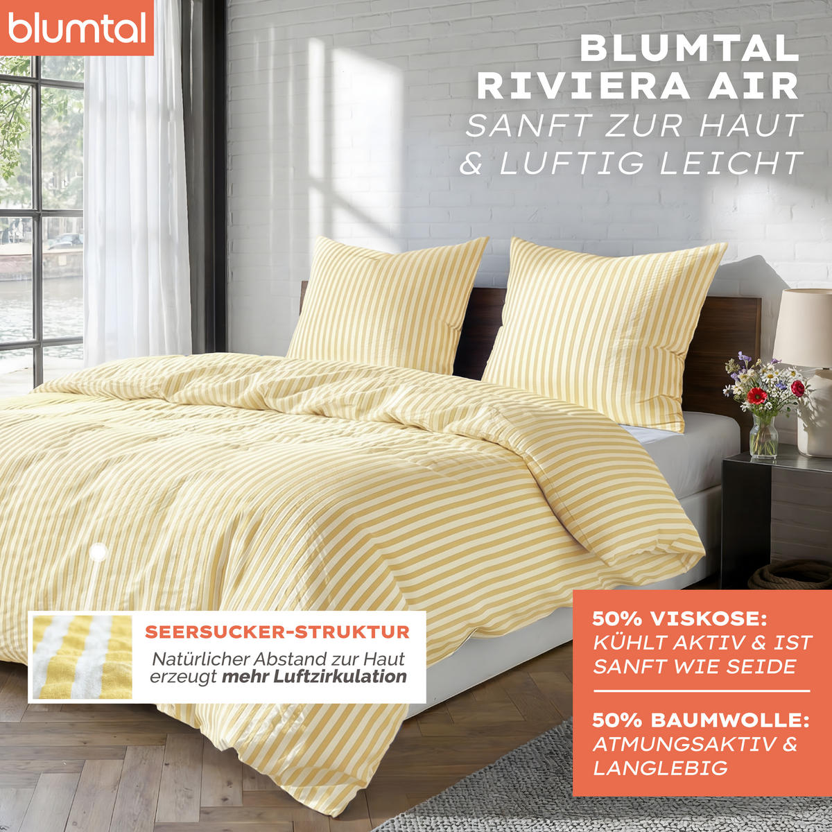 BETTWÄSCHE Seersucker, 135/200 cm & 80/80 cm, Gelb - Gelb, Textil (135/200cm) - Blumtal