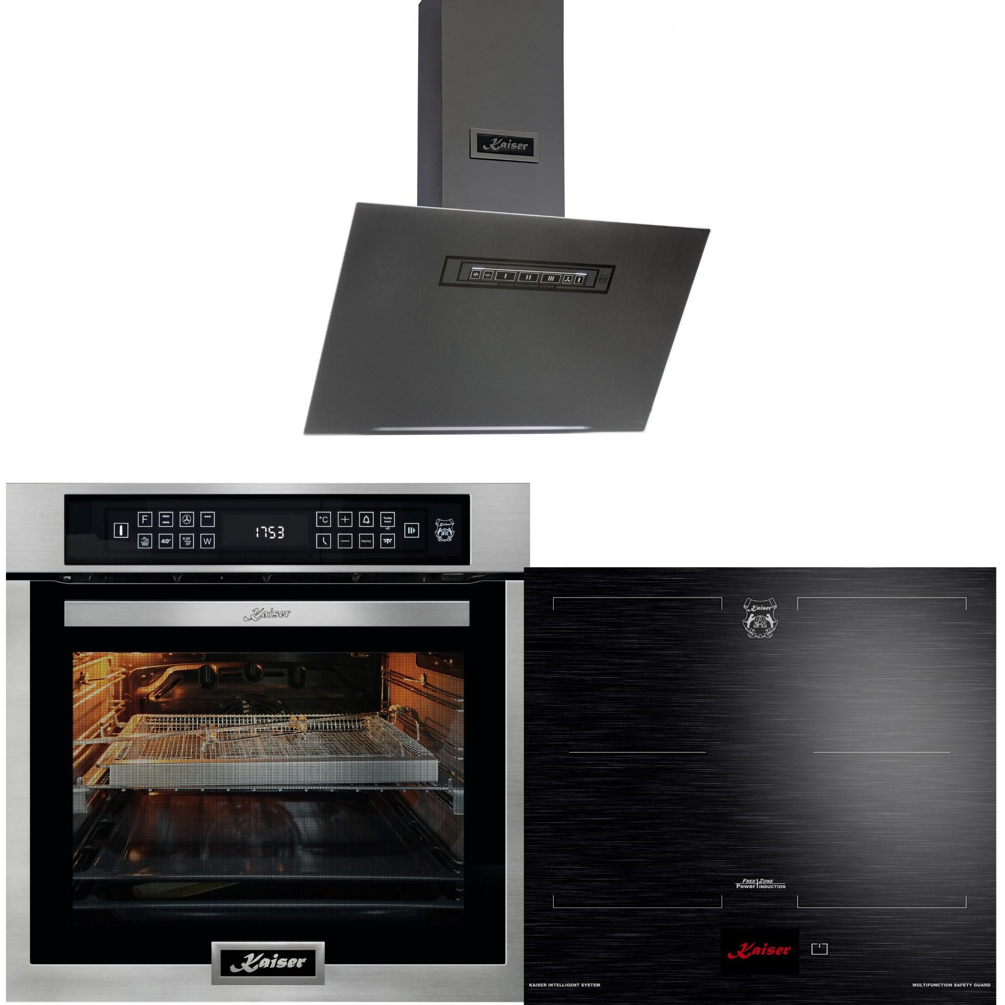 BACKOFEN-SET Multifunktions-Dampfbackofen mit Dampfreinigung 60 cm EH 6306 R + Induktionskochfeld KCT 6140 FI + Dunstabzugshaube AT 6402 ECO - Silberfarben, Metall (59.4/59.4/57.5cm) - Kaiser Küchengeräte