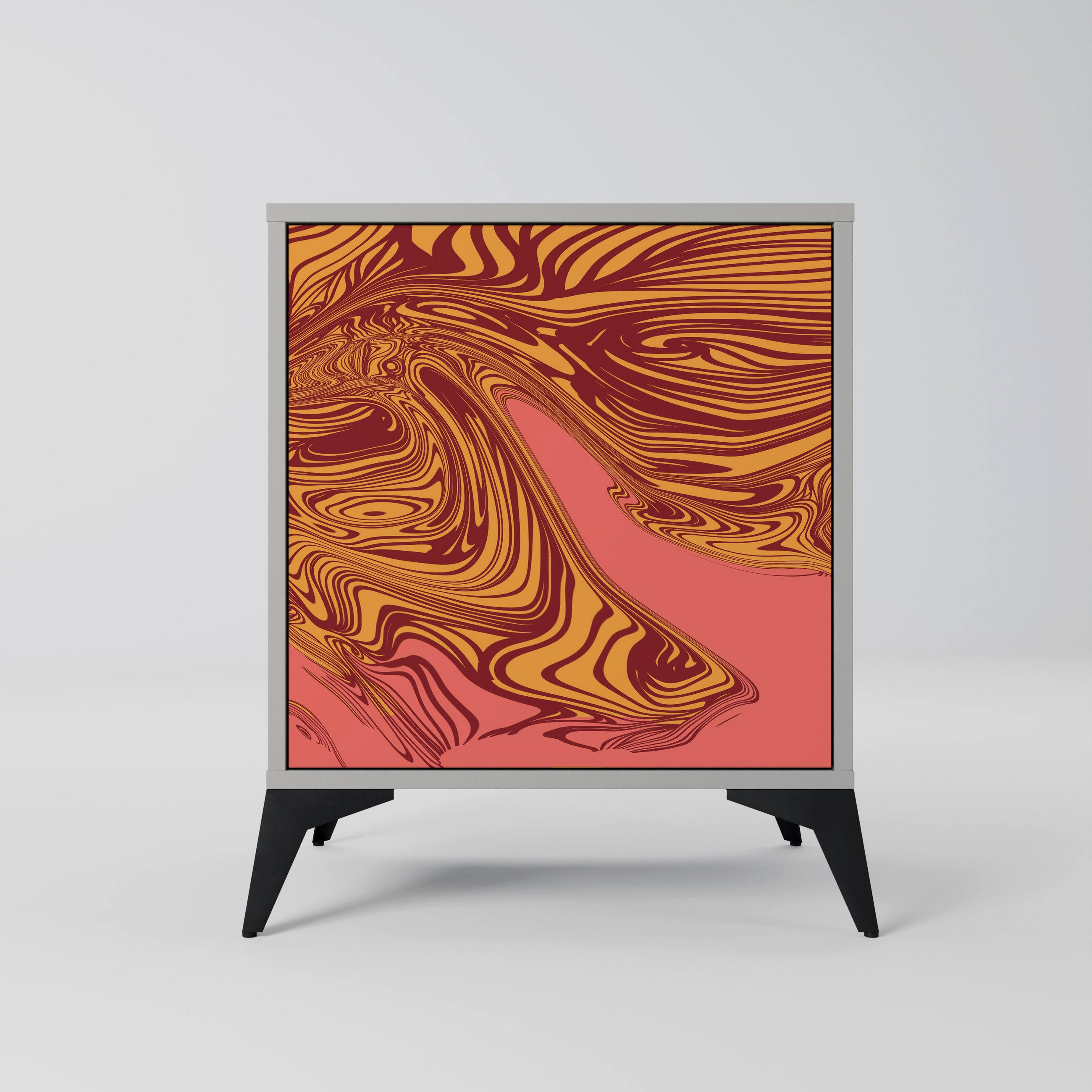 SIDEBOARD FLOATING THOUGHTS, Grau, 57,5x42x70,5 cm, Schwarze Metall-Sternfüße - Multicolor/Schwarz, Holzwerkstoff/Metall (57.5/70.5/42cm) - SpaceRebels