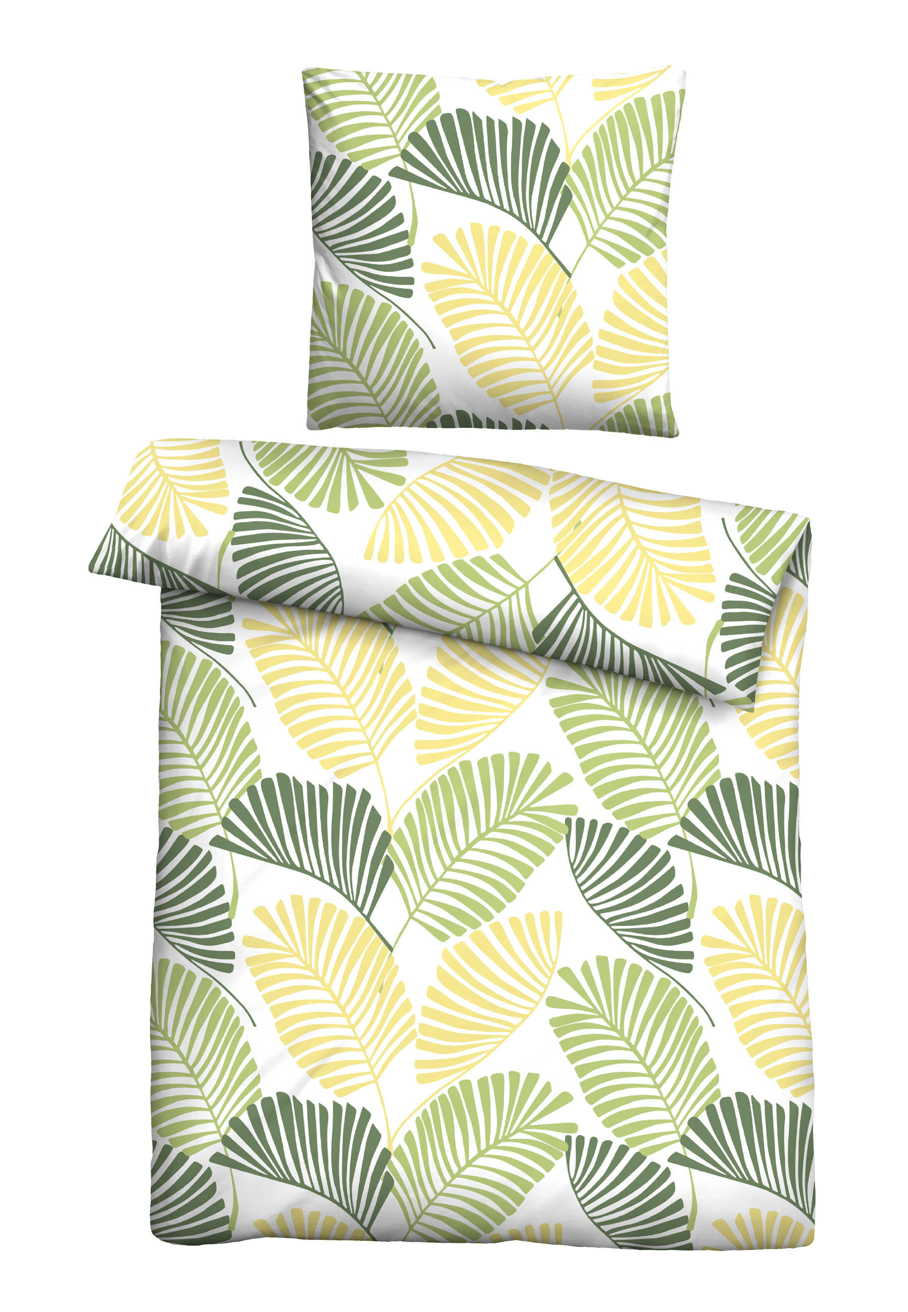 BETTWÄSCHE-GARNITUR Seersucker Palmwedel pistaziengrün, 155x220 cm + 80x80 cm - Hellgrün, Textil (155/220cm) - Castell