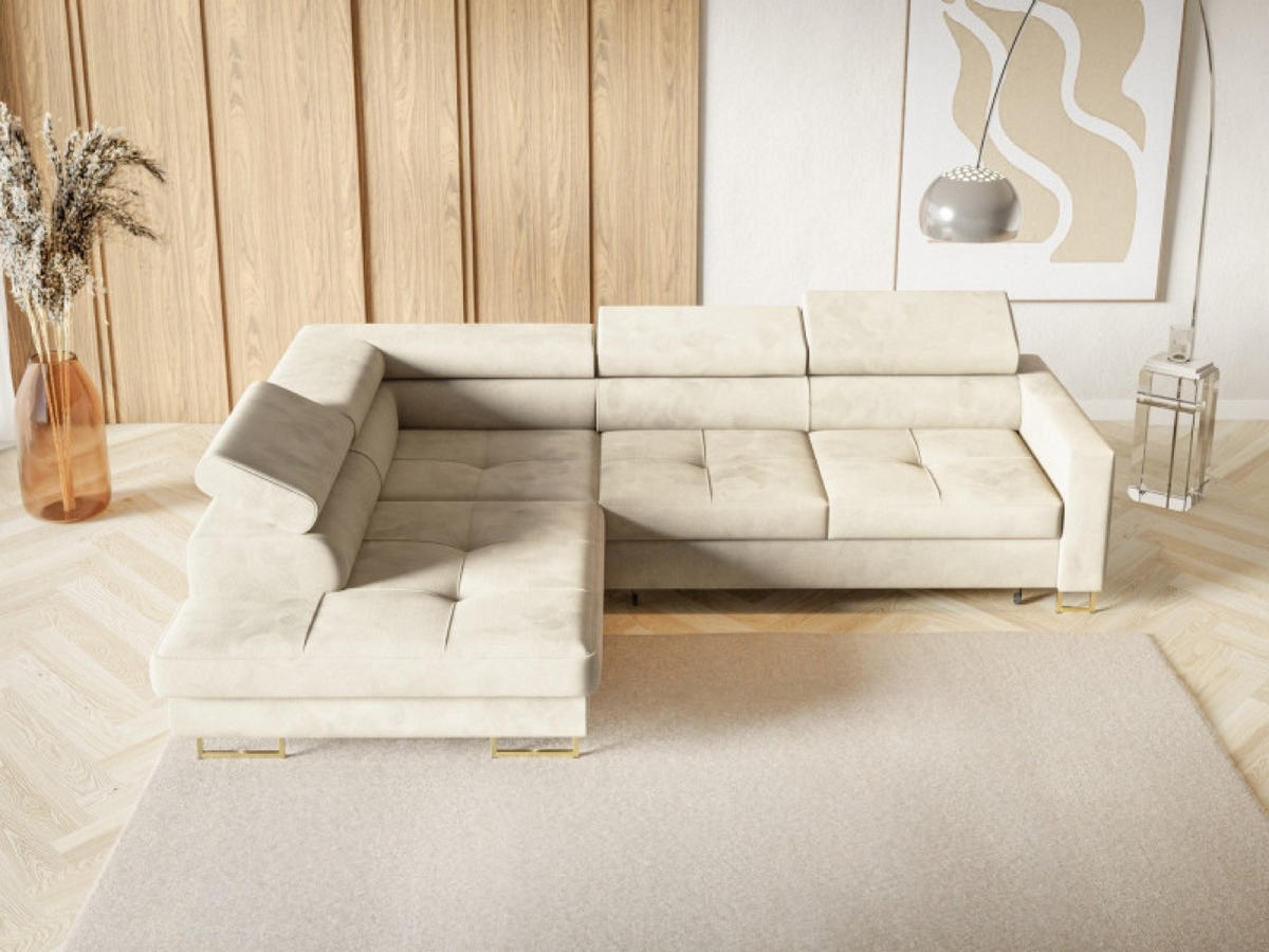 ECKSOFA Gold MERY Mit Verstellbaren Kopfstützen Links - Ecru/Goldfarben, Textil (250/200cm) - Sepro Meble