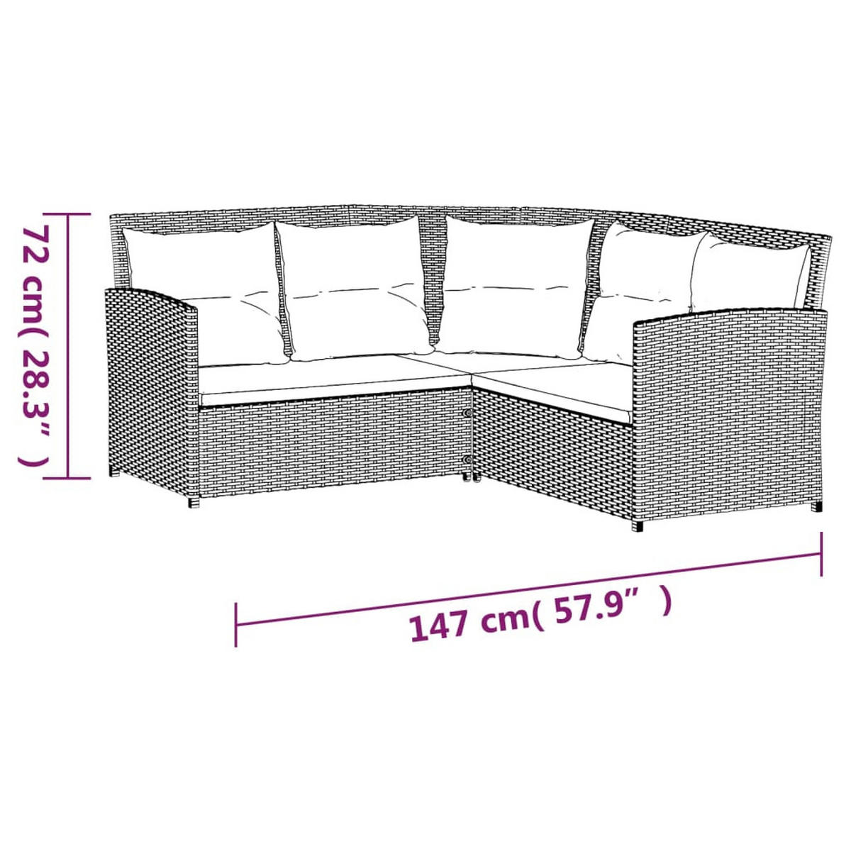 LOUNGEGARNITUR mit Sofagarnitur in L-Form und 48 cm Couchtischm, aus Poly Rattan, 2-teiliges Set - Grau, Kunststoff - vidaXL