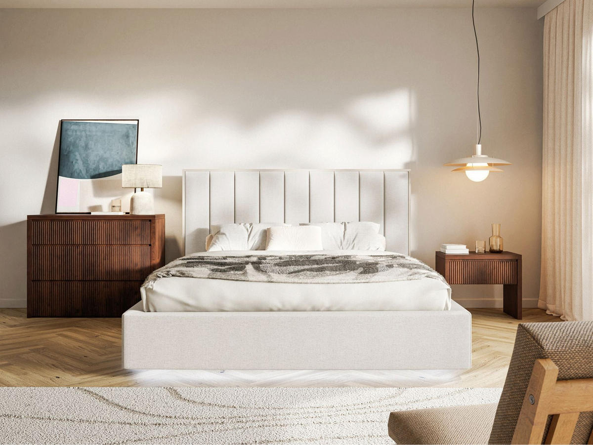 POLSTERBETT Togents Hellbeige mit Chenillebezug und LED, 160x200 cm - Ecru, Textil (160/200cm) - Selsey