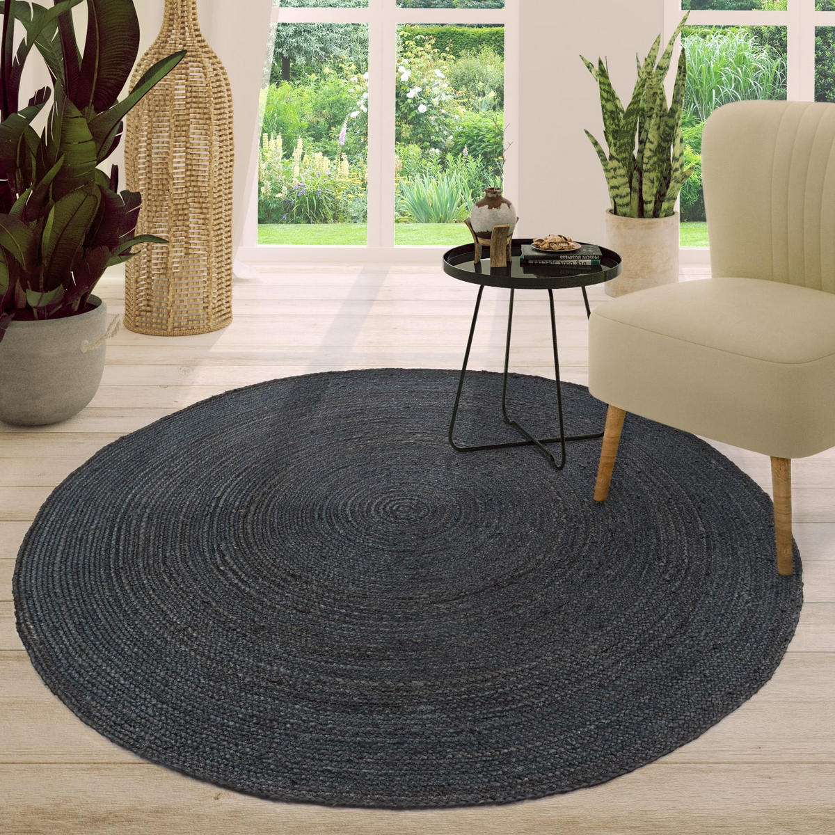 FLACHWEBETEPPICH Cutout Anthrazit Ø 80 cm - Anthrazit, Naturmaterialien (80/80cm) - TT Home