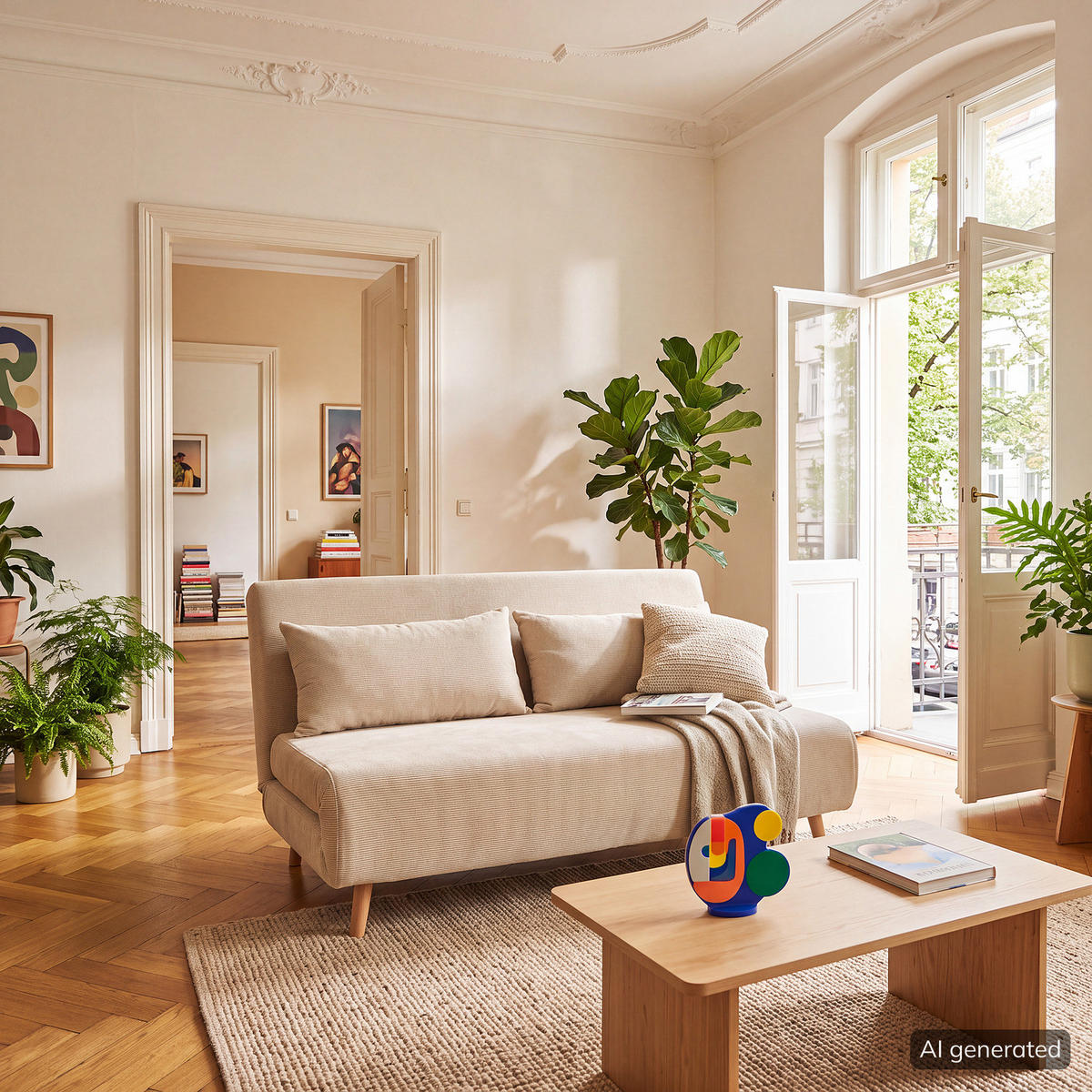 SCHLAFSOFA - Beige/Buchefarben, Holz/Buchenholz (141/81/90cm) - home24