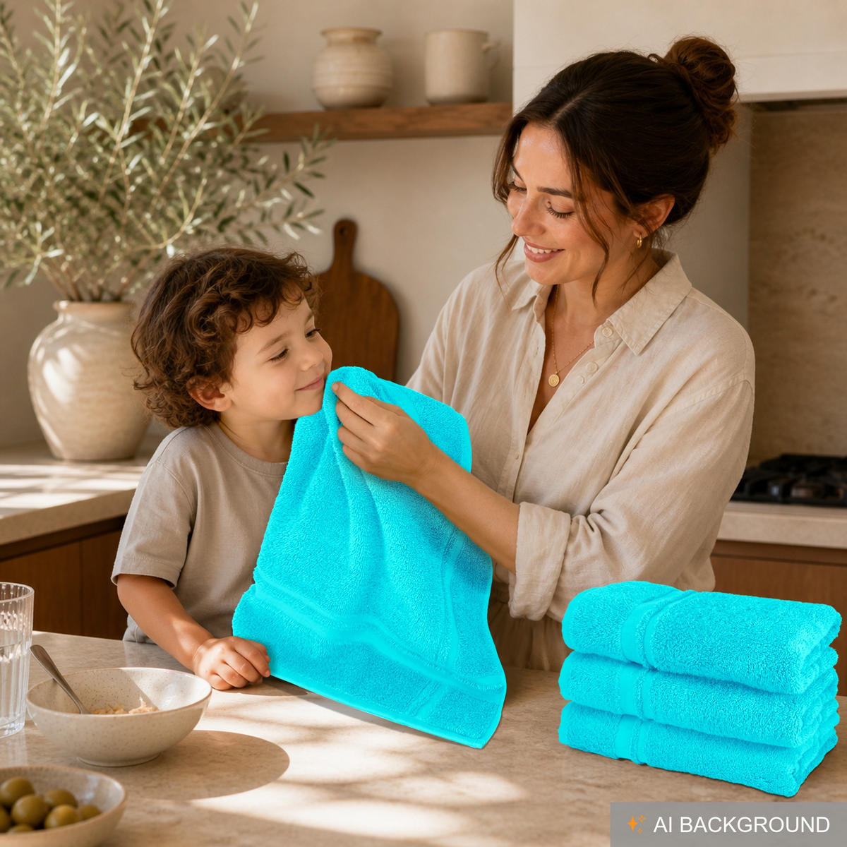 FROTTEE Küchenhandtücher 50x50 cm, 4er Set, Türkis - Türkis, Textil (50/50cm) - Lashuma