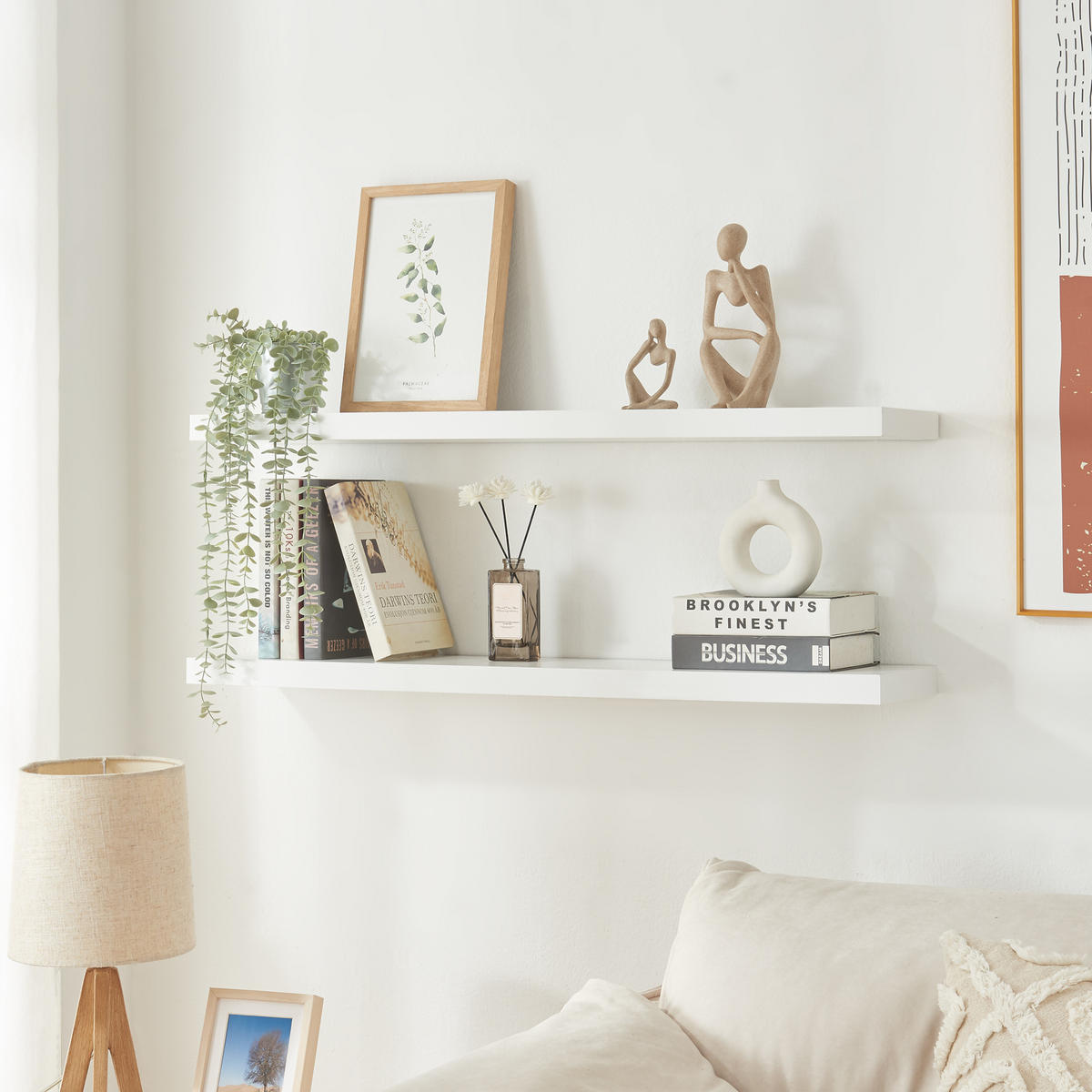 WANDREGAL-SET 2 TLG. Stranda - Weiß, Holzwerkstoff/Metall (20/4/100cm) - [en.casa]