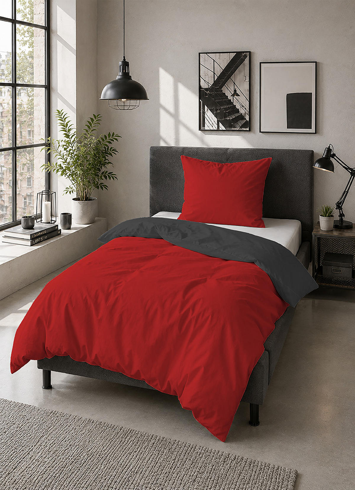 BETTWÄSCHE-GARNITUR Mikrofaser UNI rubin, 135x200 cm + 80x80 cm - Dunkelrot, Textil (135/200cm) - Castell