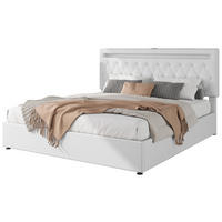 POLSTERBETT 180/200 cm Weiß aus Leinen mit Bettkasten und USB-Anschluss - Weiß, Textil (180/200cm) - OKMYHOME