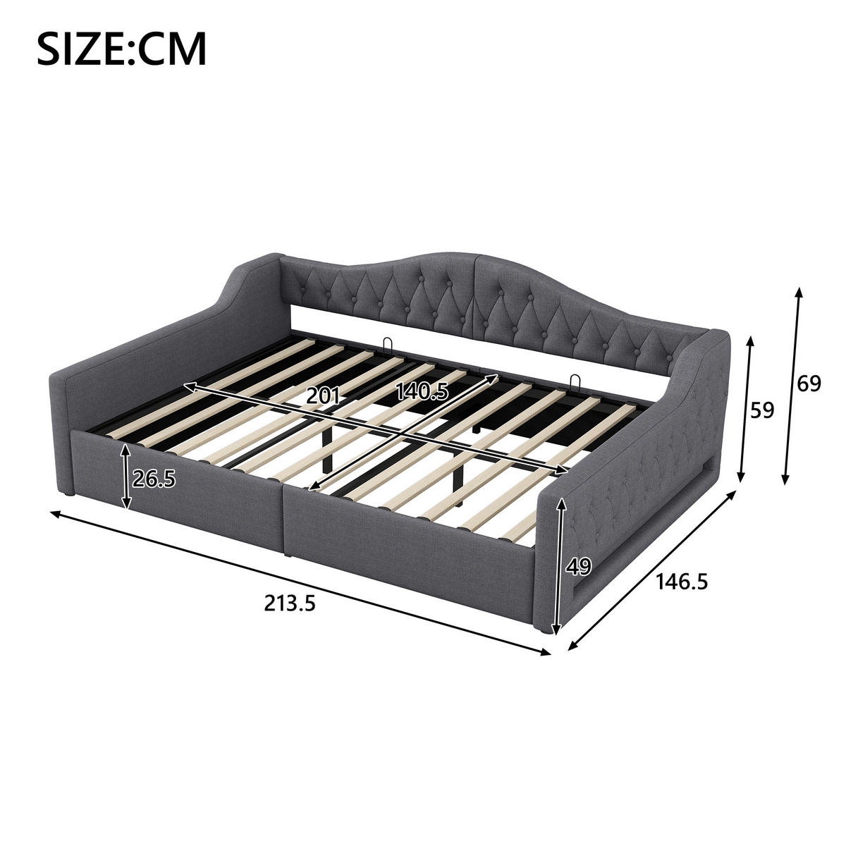 POLSTERBETT 140/200 cm Grau mit LED-Beleuchtung und Stauraum aus Leinen - Grau, Holzwerkstoff (140/200cm) - OKWISH