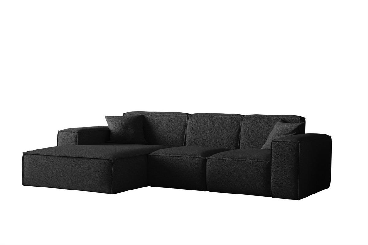 ECKSOFA Ottom Celes Premium Ascot Bukla - Schwarz, Holzwerkstoff/Textil (266/165cm) - Fun Möbel