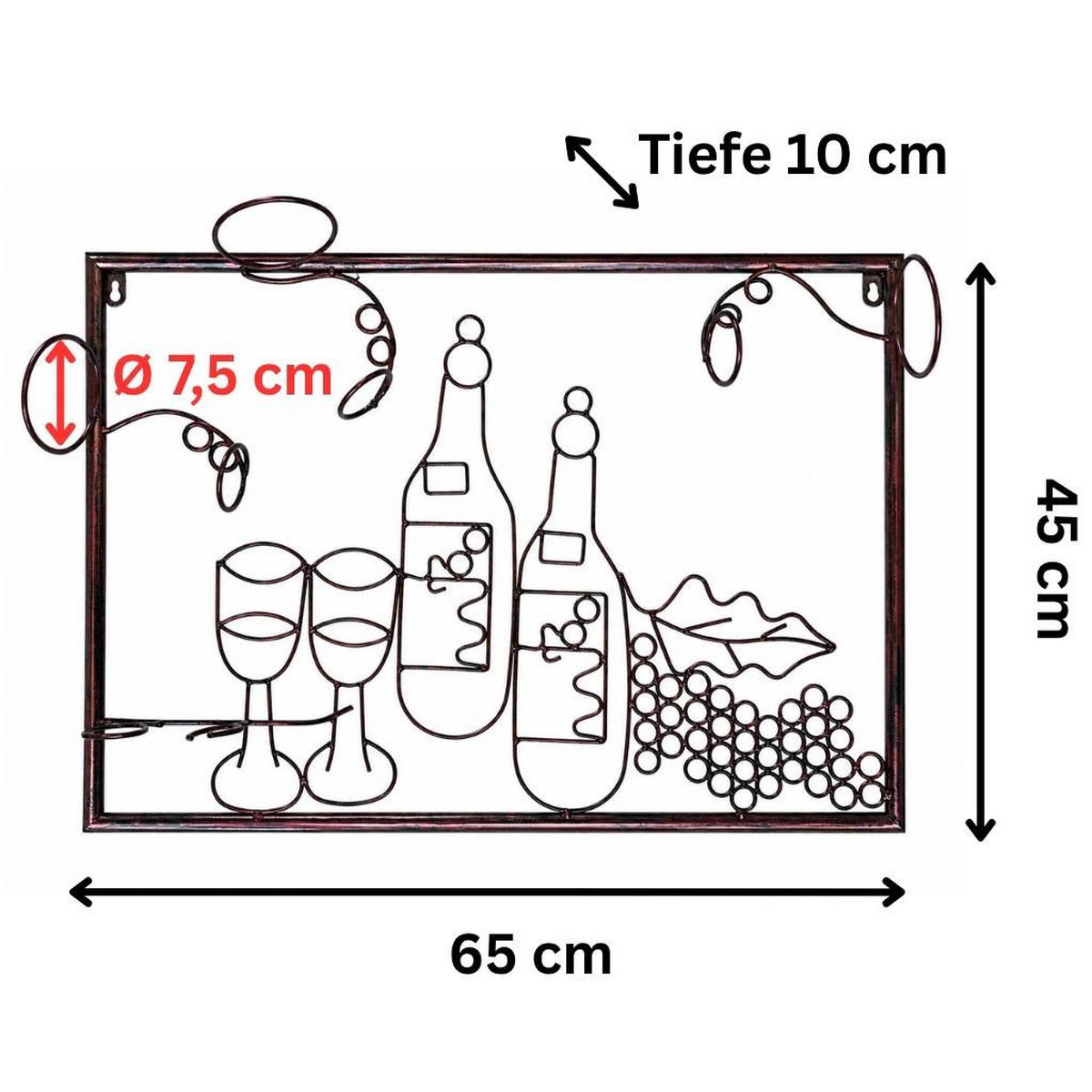 WEINREGAL für die Wand aus Metall 65 cm 91975 - Braun, Metall (64/45/10cm) - DanDiBo