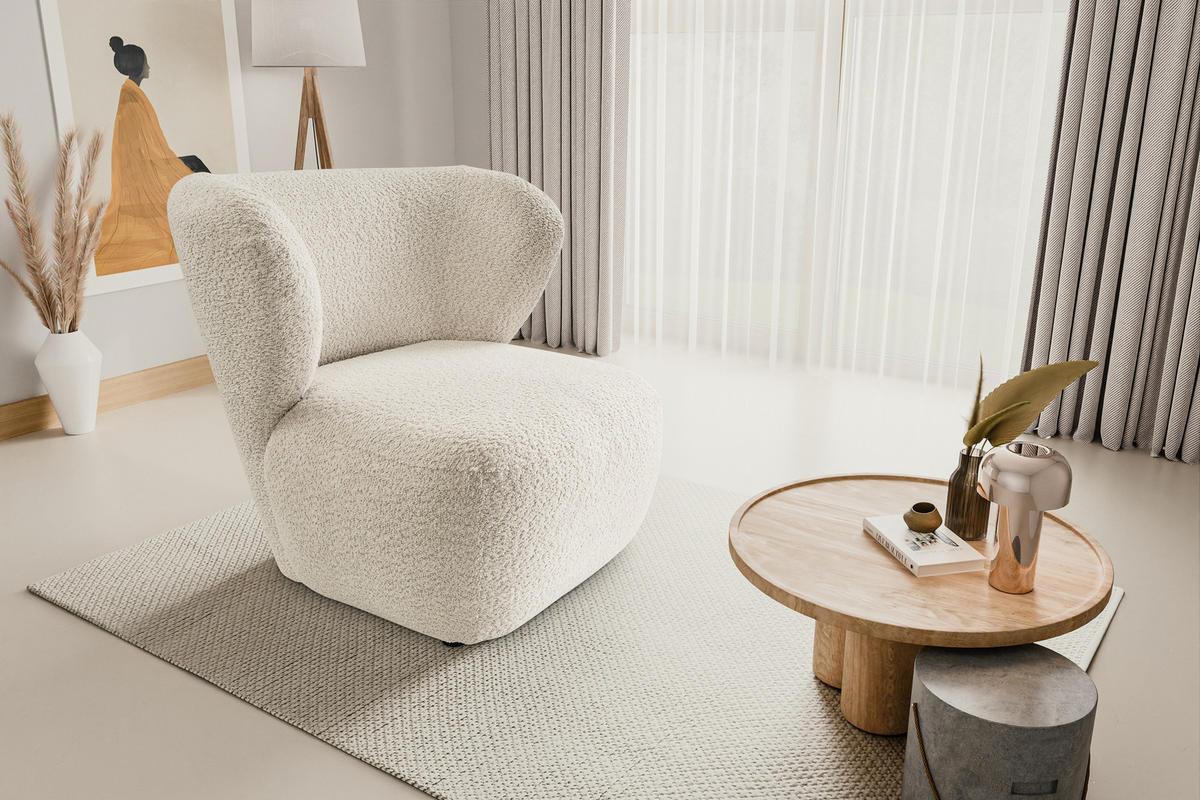 SESSEL LUSSO, Modern Polstersessel Loungesessel, Bucle-Stoff Beige - Beige, Holz/Kunststoff (82/74/74cm) - MASSENO