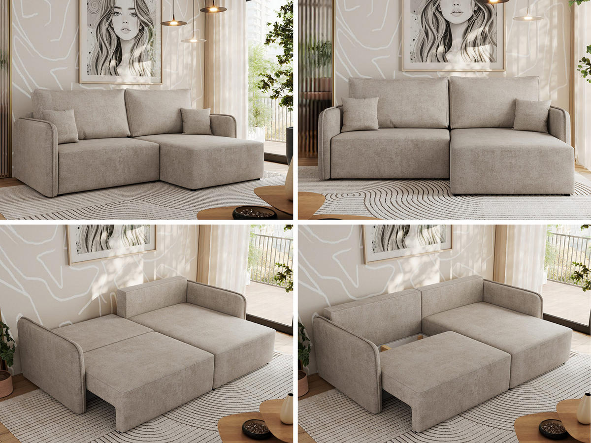 ECKSCHLAFSOFA MESTO L Beige Struktur - rechts - Beige/Schwarz, Kunststoff/Textil (147/227cm) - MKS