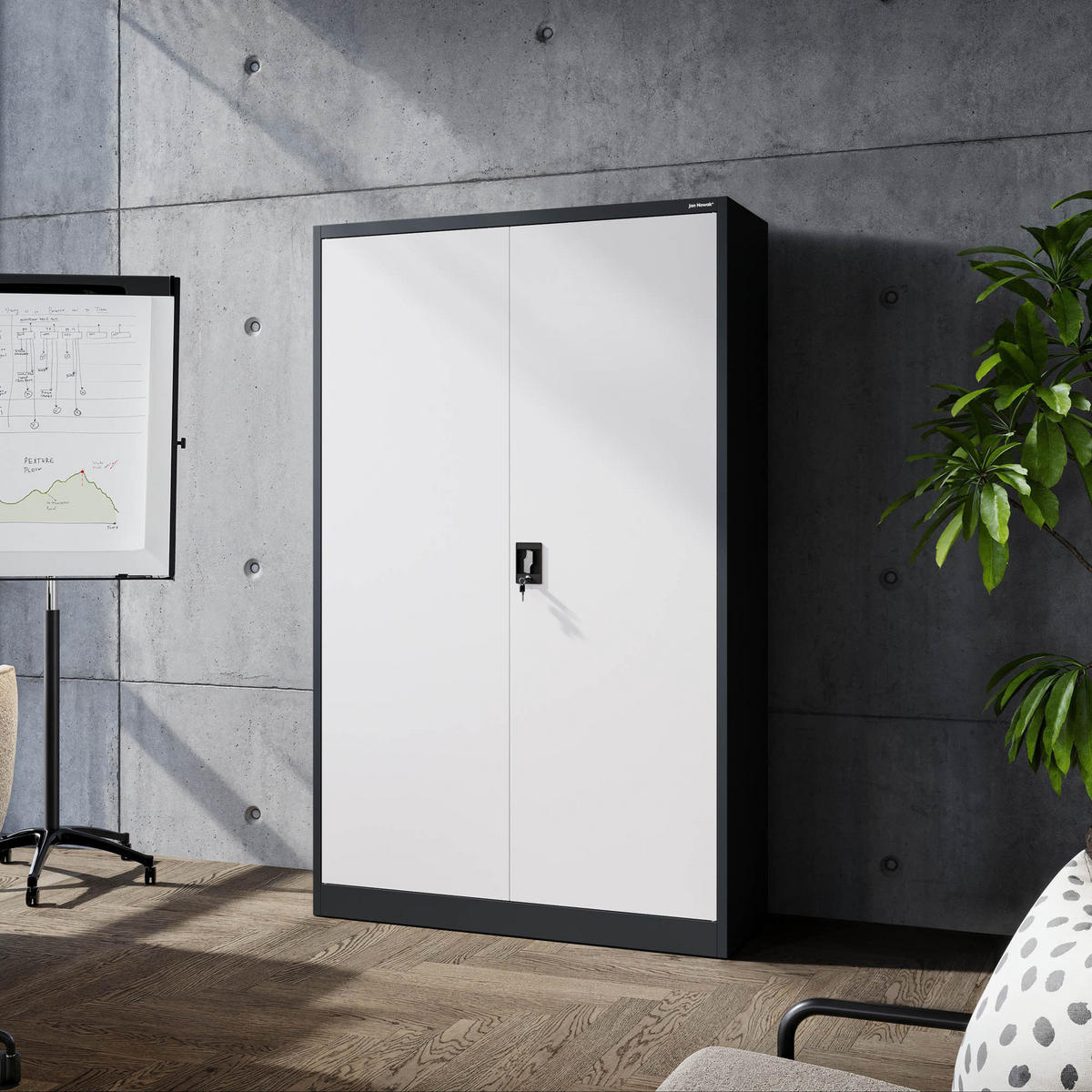 AKTENSCHRANK JAN II - Anthrazit/Weiß, Metall (115/185/40cm) - Jan Nowak