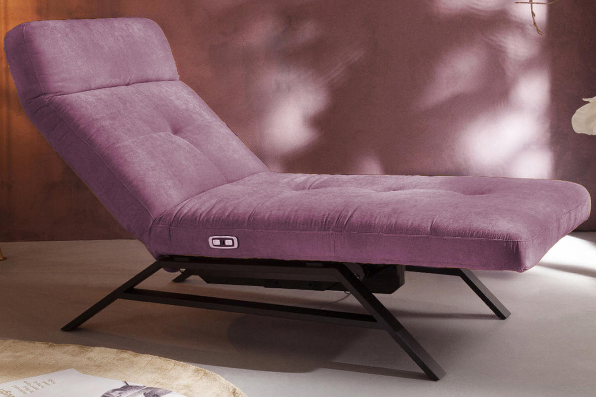 LIEGE MIT MOTORISCHER RELAXFUNKTION AMERIVA Violett Velvet Relaxfunktion - Violett/Schwarz, Textil (80/110/158cm) - KAWOLA