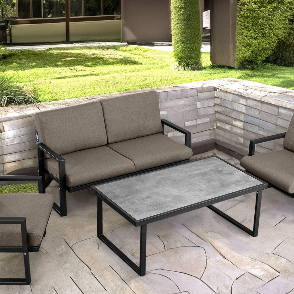 Thumbnail - Konsimo® Gartentisch, Schwarz, Metall, Keramik, 118x45x65 cm, Hergestellt in Europa, Gartenmöbel, Gartentische, Gartenti...