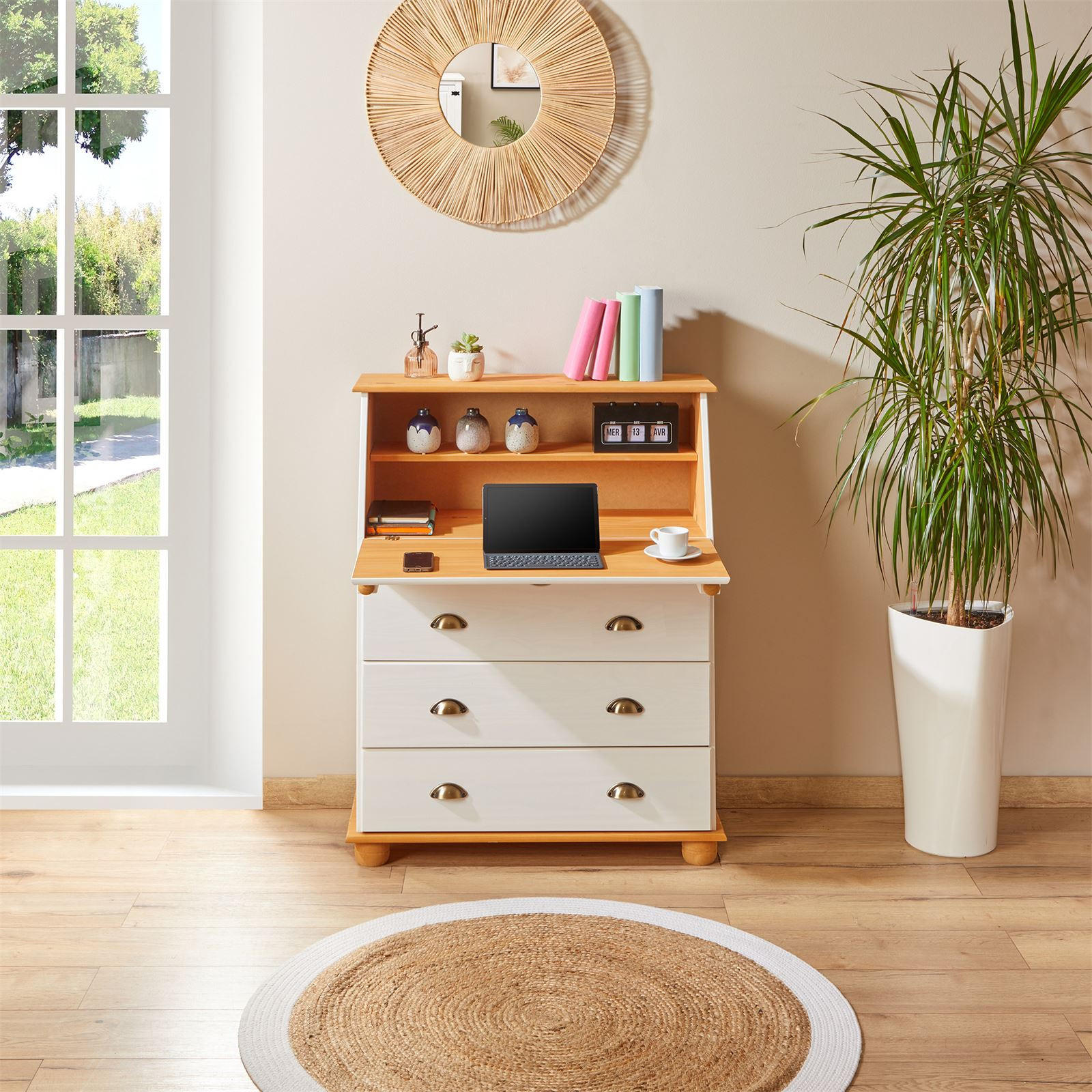 SEKRETÄR GOMES - Weiß/Braun, Holz (38/82/108cm) - IDIMEX