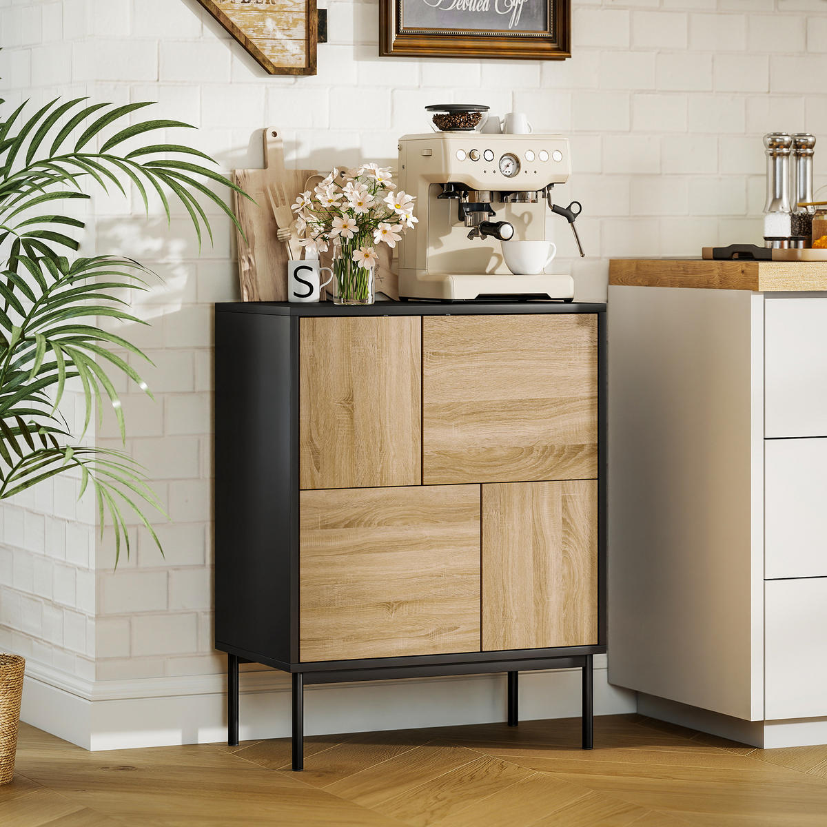 SIDEBOARD Schwarz und Natur, 4 Türen, 60/35/78 cm - Schwarz, Holz (60/78/35cm) - PANGIVO