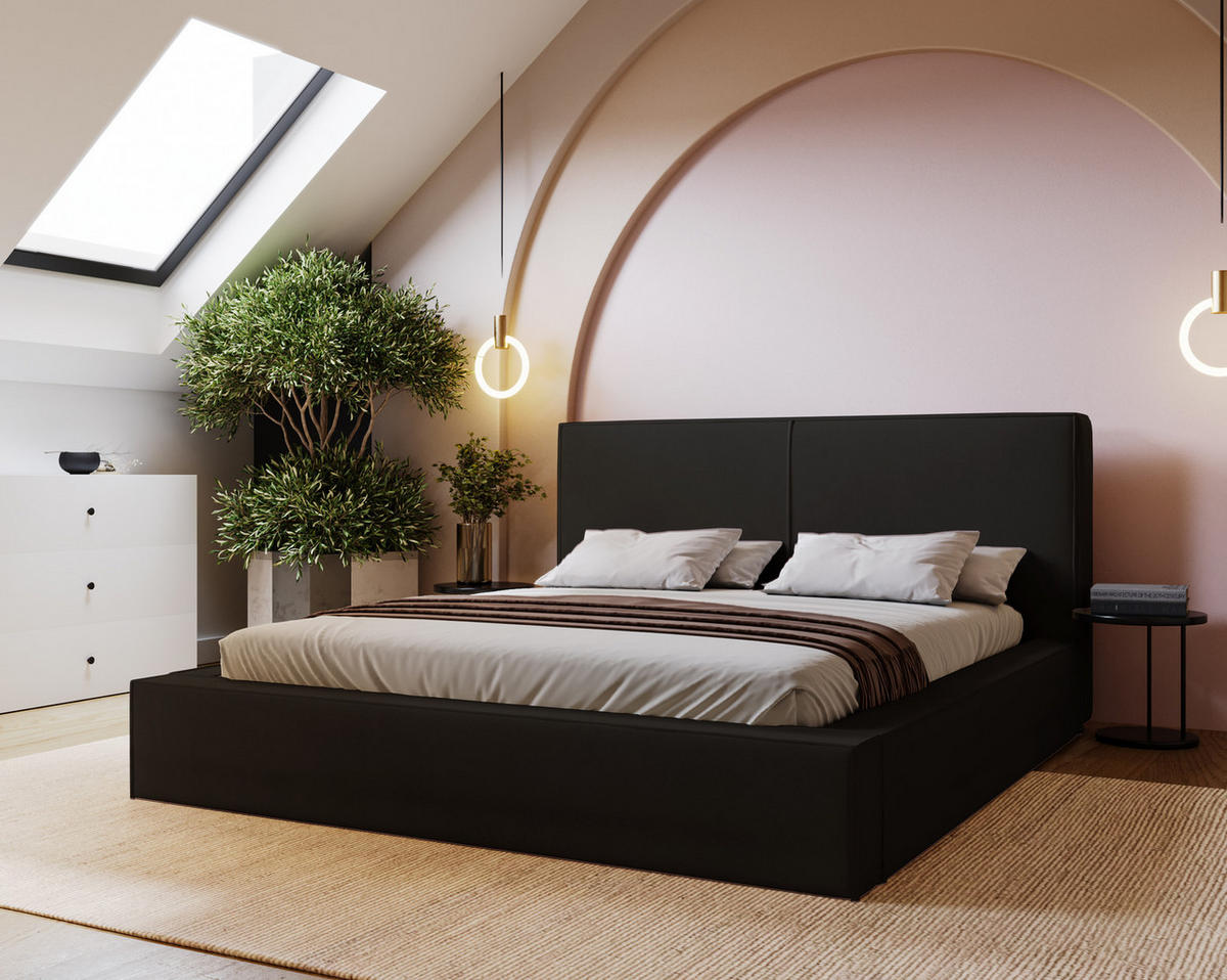 POLSTERBETT 180x200 Morin mit Bettkasten, Samt, Schwarz - Schwarz, Holz/Textil (180/200cm) - Emporius