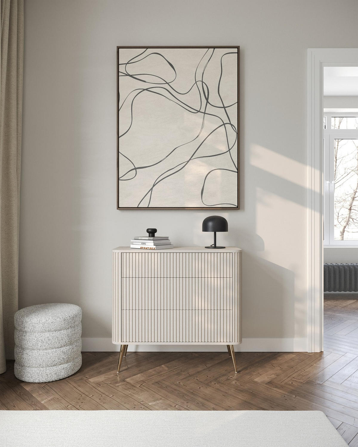 KOMMODE Ovarlo Greige mit Metallbeinen 93 cm - Taupe/Goldfarben, Holzwerkstoff/Metall (93.2/83.8/38cm) - Selsey