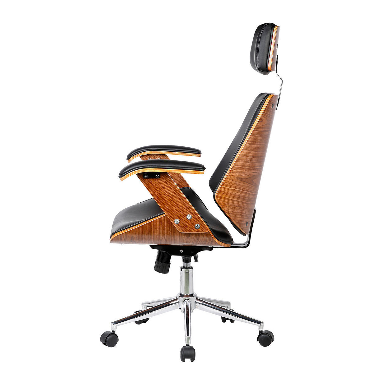 BÜRODREHSTUHL - Kunstleder / Stahl - Walnussfarben/Schwarz, Holzwerkstoff/Kunststoff (66/121/71cm) - home24