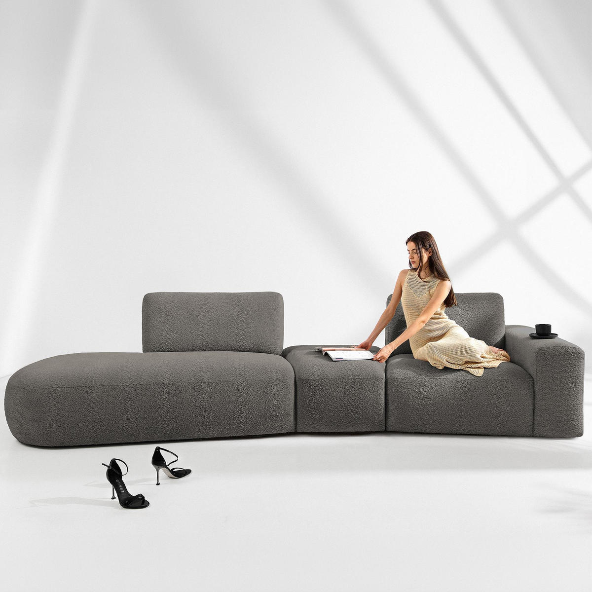 4-SITZER ECKSOFA ZUCCO Boucle links, Dunkelbraun - Dunkelbraun, Textil (350/84/105cm) - KONSIMO®