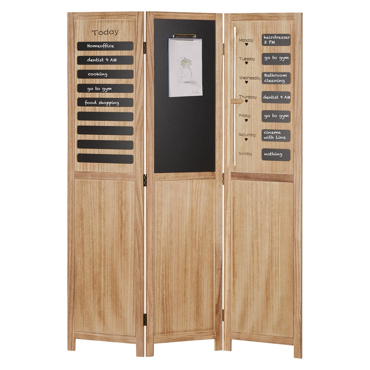 PARAVENT 3-tlg. 120/170 cm Braun Tafel-Elemente beschreibbar - Braun, Holz (120/170/2cm) - Homestyle4u