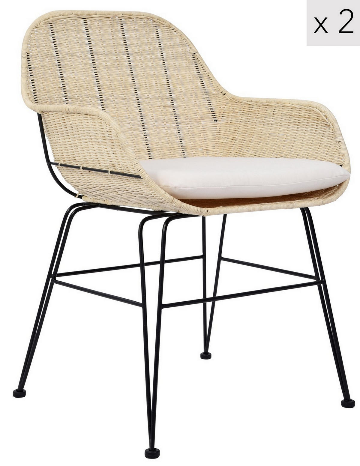 STUHL 2er-Set Rattan Braun - Braun, Holz (59/86/61cm) - Nordlys