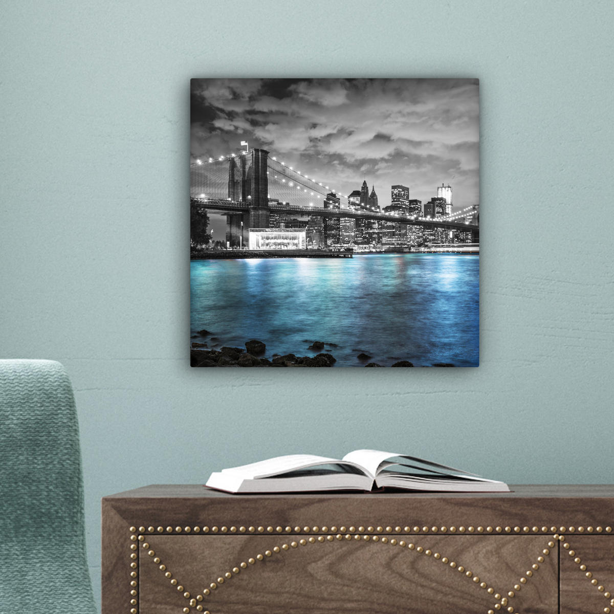 LEINWANDBILD New York - Skyline - Stadt - Blau Deko Wohnzimmer 20x20 cm - Blaugrau, Textil (20/20cm) - MuchoWow